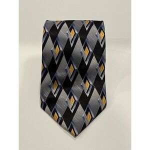 Giorgio Bissoni Tie Mens Abstract Diamond Design Black Gray Gold Necktie 54"